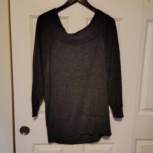 We The Free, Free People Marled Charcoal Grey Off-Shoulder Sweater